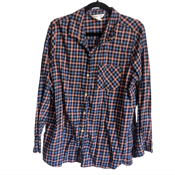 Old Navy the tunic shirt pink blue and black plaid button down flannel xl - Picture 1 of 5